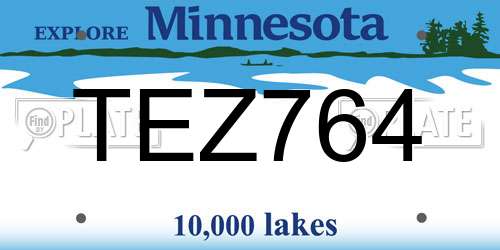 TEZ764 Minnesota License Plate