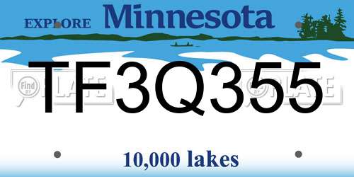 TF3Q355 Minnesota License Plate