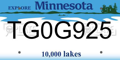 TG0G925 Minnesota License Plate
