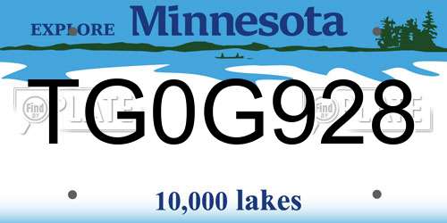 TG0G928 Minnesota License Plate