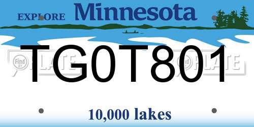 TG0T801 Minnesota License Plate
