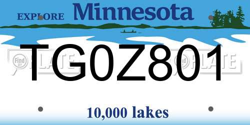 TG0Z801 Minnesota License Plate