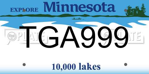 TGA999 Minnesota License Plate