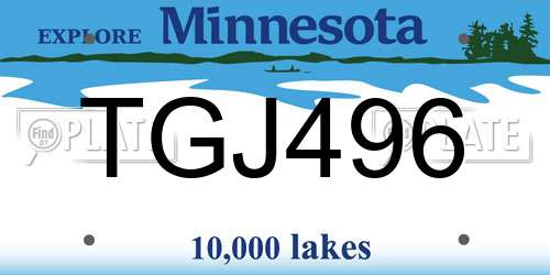 TGJ496 Minnesota License Plate