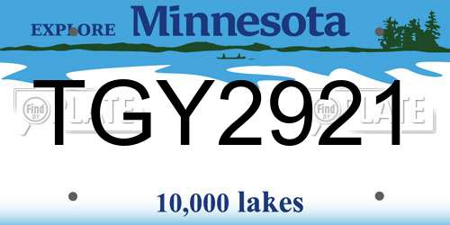 TGY2921 Minnesota License Plate
