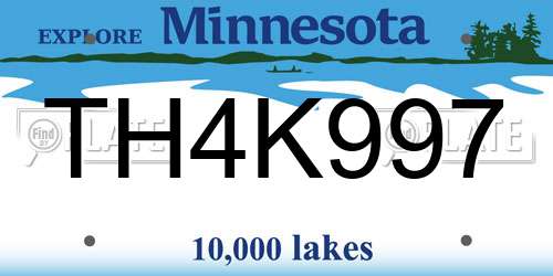 TH4K997 Minnesota License Plate