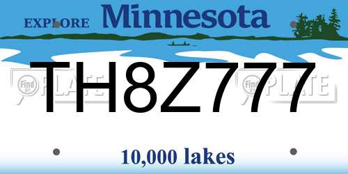 TH8Z777 Minnesota License Plate