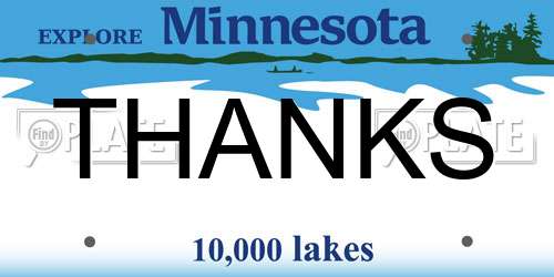 THANKS Minnesota License Plate