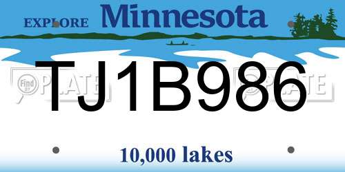 TJ1B986 Minnesota License Plate