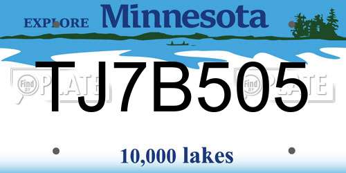 TJ7B505 Minnesota License Plate