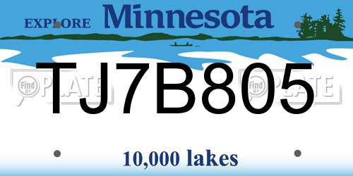 TJ7B805 Minnesota License Plate