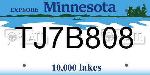 TJ7B808 Minnesota License Plate