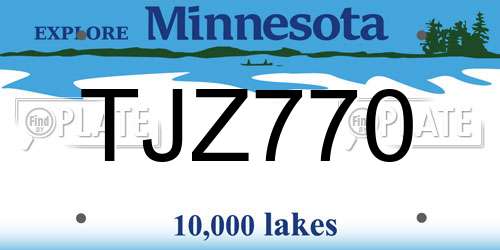 TJZ770 Minnesota License Plate