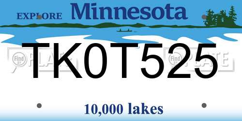 TK0T525 Minnesota License Plate