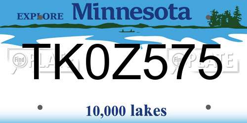 TK0Z575 Minnesota License Plate