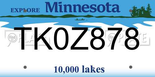 TK0Z878 Minnesota License Plate