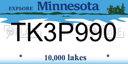 TK3P990 Minnesota License Plate