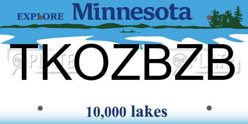 TKOZBZB Minnesota License Plate