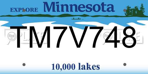 TM7V748 Minnesota License Plate
