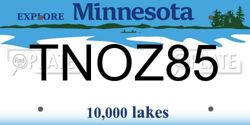 TNOZ85 Minnesota License Plate