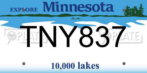 TNY837 Minnesota License Plate