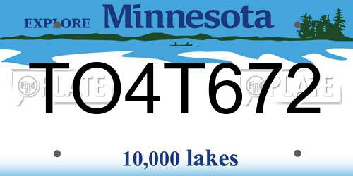 TO4T672 Minnesota License Plate