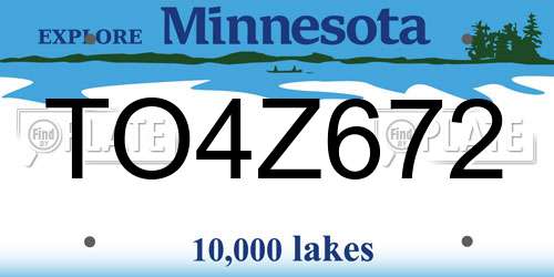 TO4Z672 Minnesota License Plate