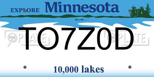 TO7Z0D Minnesota License Plate
