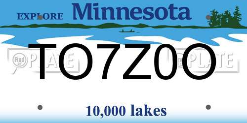TO7Z0O Minnesota License Plate