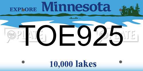 TOE925 Minnesota License Plate