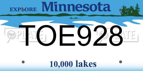 TOE928 Minnesota License Plate