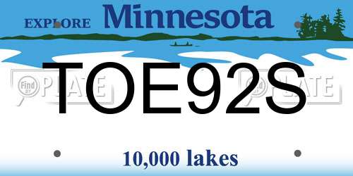 TOE92S Minnesota License Plate