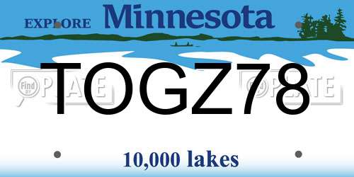 TOGZ78 Minnesota License Plate