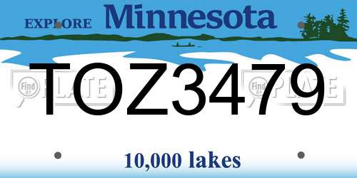 TOZ3479 Minnesota License Plate
