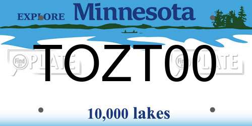 TOZT00 Minnesota License Plate