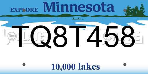 TQ8T458 Minnesota License Plate