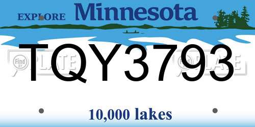 TQY3793 Minnesota License Plate