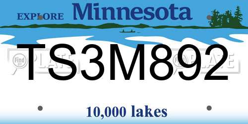 TS3M892 Minnesota License Plate