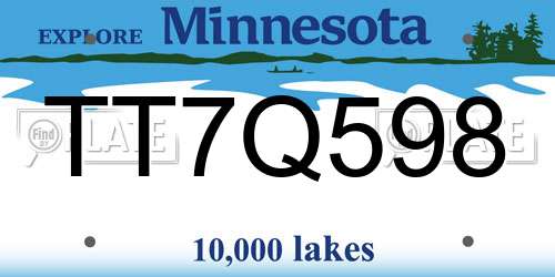 TT7Q598 Minnesota License Plate