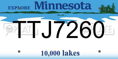 TTJ7260 Minnesota License Plate
