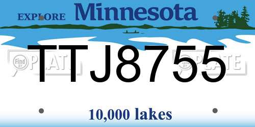 TTJ8755 Minnesota License Plate