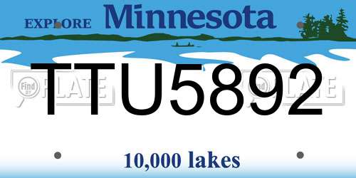 TTU5892 Minnesota License Plate