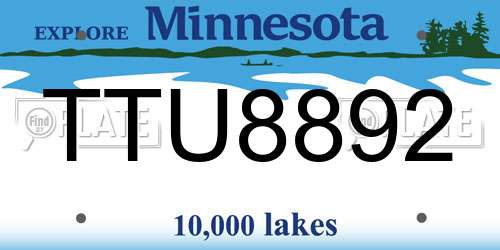 TTU8892 Minnesota License Plate