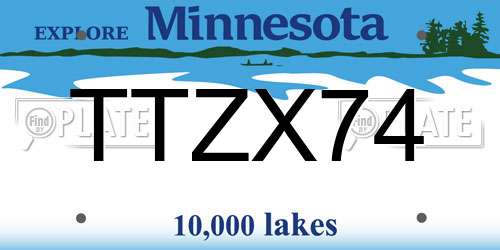 TTZX74 Minnesota License Plate