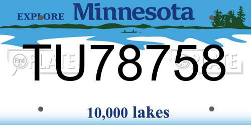 TU78758 Minnesota License Plate
