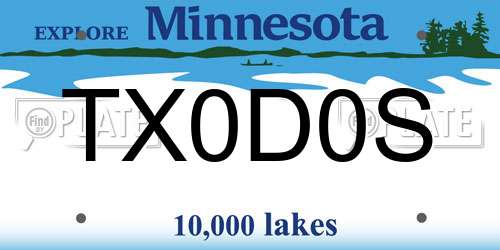 TX0D0S Minnesota License Plate