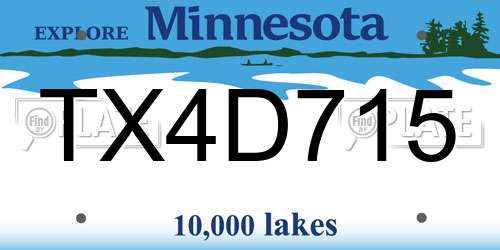 TX4D715 Minnesota License Plate