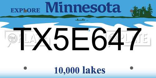 TX5E647 Minnesota License Plate