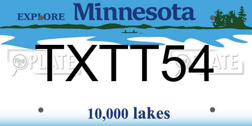 TXTT54 Minnesota License Plate