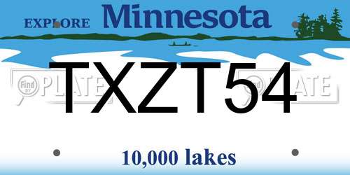 TXZT54 Minnesota License Plate